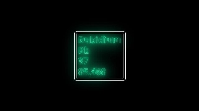 Glowing neon Rubidium element animation. Neon Rubidium element animated on black background. 4k