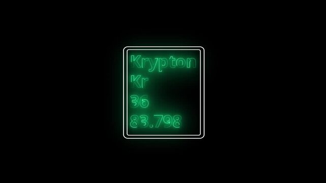 Glowing neon Krypton element animation. Neon Krypton element animated on black background. 4k