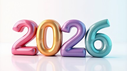 &ldquo;2026 Colorful 3D Balloon Numbers &ndash; New Year Celebration Background in High Gloss Finish&rdquo;