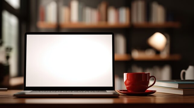 Laptop Workspace with Expanded Desk Copy Space – Clean Modern Office Layout - Powered by Adobe