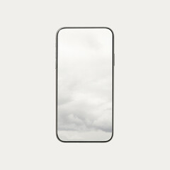 Smartphone mockup with soft sky image on the screen in cloud dancer color of the year 2026 on a neutral background