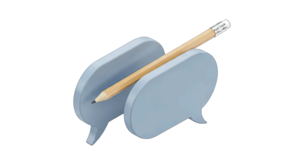 Two Light Blue Speech Bubbles with a Pencil Resting Between Them on a Transparent Background