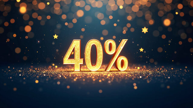 Golden “40%” glows in starry blue—bokeh lights and festive sparkles evoke celebration, urgency, and the radiant allure of a seasonal sale.
