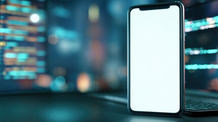 Smartphone Mockup in Cyber Coding Environment – Tech Interface Display