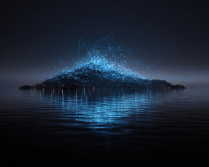 Digital island network glowing at night