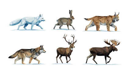 Obraz premium Geometric wildlife collection: majestic low poly animals in nature