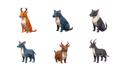 Fototapeta premium Geometric low poly animals set: modern polygonal deer and dogs