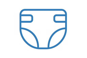 Blue outline icon representing a baby diaper, symbolizing childcare, hygiene, and infant protection with transparent background