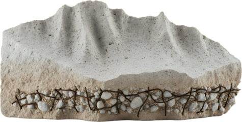 Cross section of concrete material showing aggregate rebar reinforcement and textured surface construction building crosssection