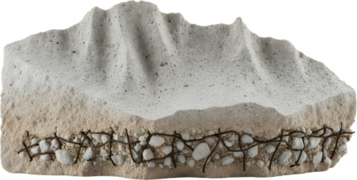Cross section of concrete material showing aggregate rebar reinforcement and textured surface construction building crosssection