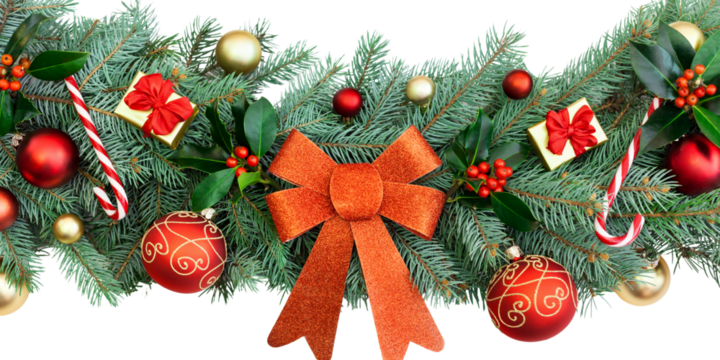 Cheerful holiday spirit with festive ornaments, pine branches, and gifts creating a magical Christmas atmosphere for joyful celebrations and cozy winter vibes