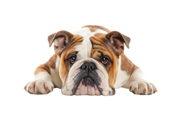 Adorable English Bulldog Puppy Lying Down isolated on a transparent background