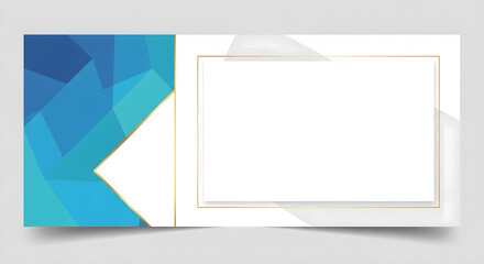 Elegant geometric background template with dynamic blue polygon patterns and a sophisticated gold frame, perfect for modern business presentations, invitations, or certificates