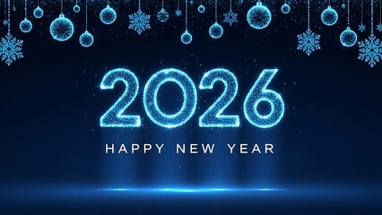 Fototapeta premium Happy new year 2026 blue sparkle celebration