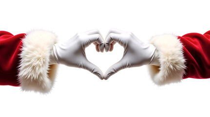 Santa claus hands making a heart shape on a transparent background, Christmas love gesture