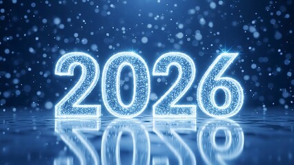 Year 2026 blue glitter reflection