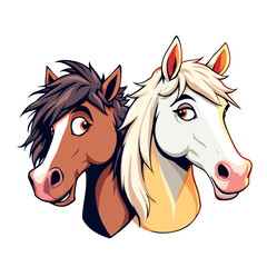 Vsai cartoon horse heads depicting animal friendship symbol