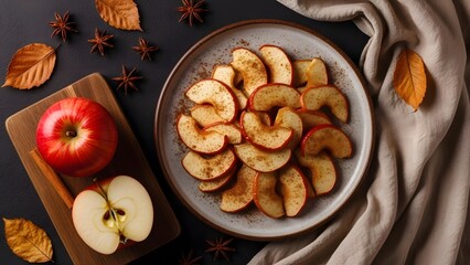 Sliced apples with cinnamon on a plate autumn harvest food healthy dessert and baking ingredient