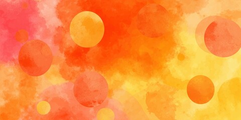 Abstract Watercolor Composition Featuring Orange and Yellow Circular Shapes Against a Textured Background