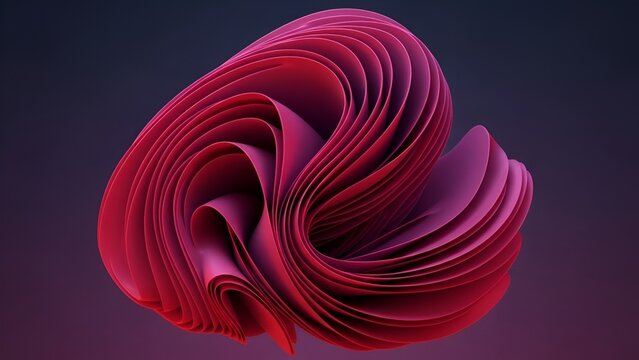 Vibrant magenta 3D swirl of layered petals forming an abstract floral bloom on a dark background