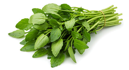 Obraz premium Fresh Watercress Bunch on White Background green vegetable leafy herb salad ingredient healthy food raw