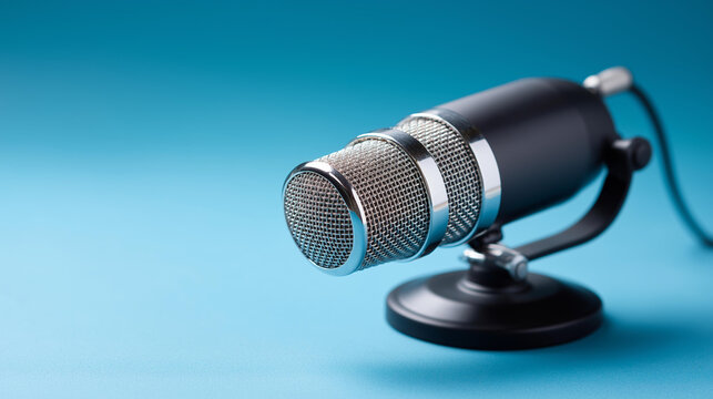 World radio day concept with microphone on blue background banner design, broadcasting celebration, media industry recognition, audio equipment presentation, communication theme, w