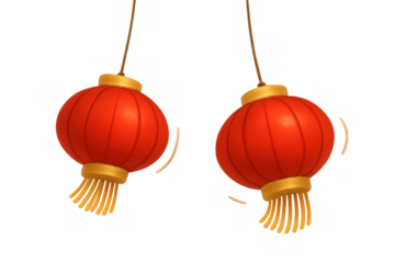 Hanging traditional red chinese lanterns for lunar new year and asian festival celebration on transparent background