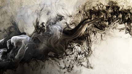 Abstract black and white ink fluid dynamics in swirling motion