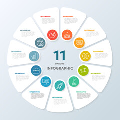 11 circle infographic options. Modern infographic design with business icons.