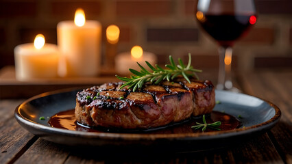 Grilled Steak with Red Wine and Candlelight