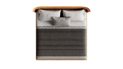 Top view of a modern bed on an isolated background. Furniture for collages, graphics designs, and presentations.
