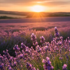 Fototapeta premium Generative AI- lavender field at sunset