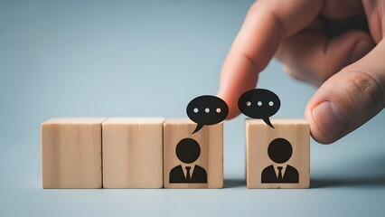 Communication and connection hand connecting people icons with speech bubbles