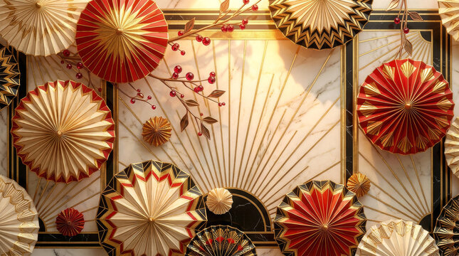 水引 Mizuhiki 003d2 Japanese Ornaments and Marble/Art Deco Style Modern Background（和風オーナメントと大理石・アールデコ調のモダンな背景）