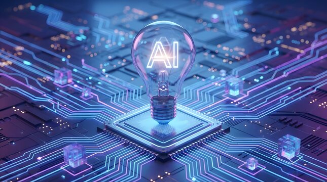 AI Lightbulb on Digital Circuit Board