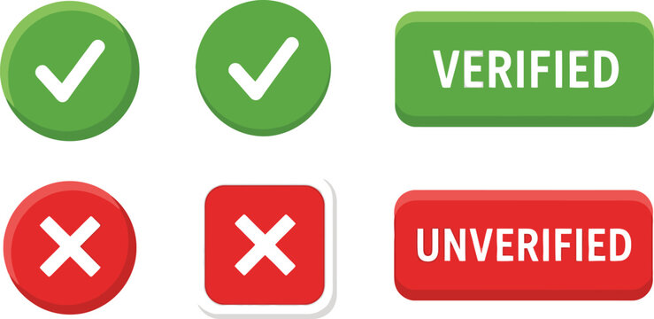 Verified and unverified icons checkmarks and crosses for confirmation and rejection