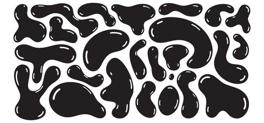 A set of black ink blots. A collection of vector splash elements.