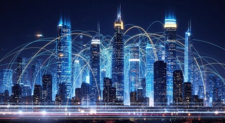 Connected Metropolis: A Networked Skyline Underneath Starry Night Sky