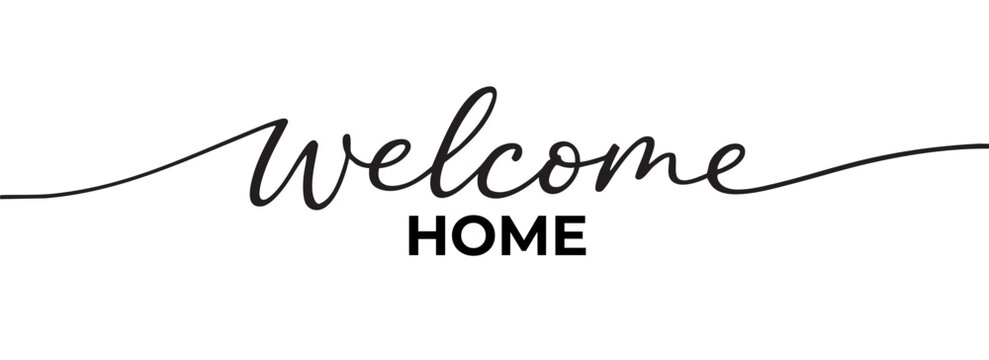 Welcome home black line lettering. Hand drawn vector calligraphy isolated on white - Powered by Adobe