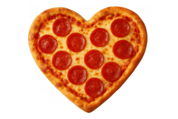 Heart-shaped pepperoni pizza for valentine's day, celebrating love and romance with delicious fast food meal, transparent background