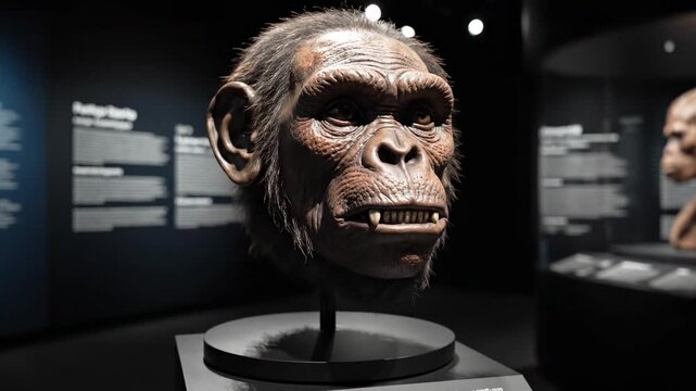 Black closeup portrait of a lowland gorilla's hairy face with powerful eyes, looking like a man thinking