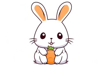 Obraz premium Kawaii bunny eating a carrot simple big lines vector vegetable cartoon animal.
