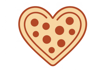Heart shape pizza icon representing love for food, romantic dining, and italian cuisine, with transparent background