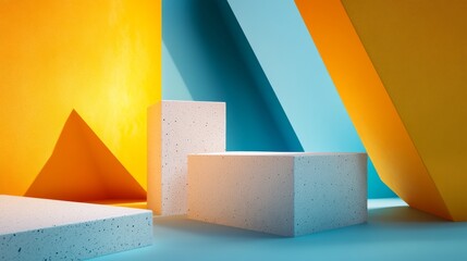 Vibrant geometric shapes create an eclectic atmosphere. Experience the interplay of colors and forms. Ideal for modern design. Generative AI.