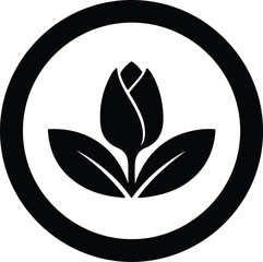 Illustration elegant tulip flower inside black circle silhouette vector