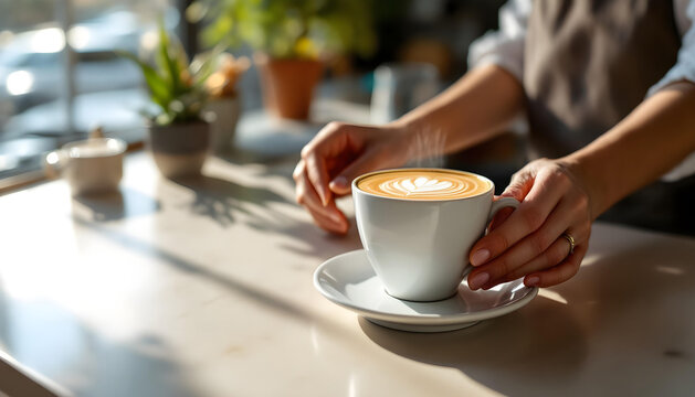 Romantic coffee setup with heart latte art