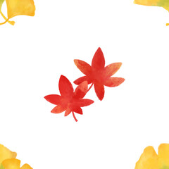 Autumn seamless pattern. Yellow and red leaves pattern watercolor illustration for wrapping paper, textile prints, banners, backgrounds	