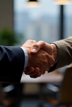 Entrepreneur Shaking hands In Modern Office