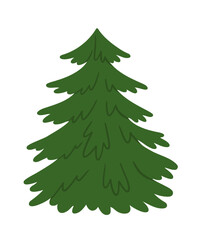 Christmas tree. Vector hand-drawn illustration of spruce tree. Design element for Christmas or New Year greeting card or invitation. Evergreen tree on white background