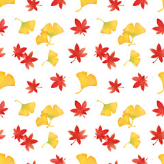 Autumn seamless pattern. Yellow and red leaves pattern watercolor illustration for wrapping paper, textile prints, banners, backgrounds	